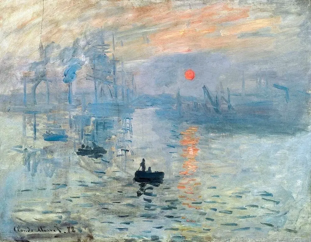 Bức tranh Impression Sunrise của Claude Monet tiêu biểu cho trường phái Ấn tượng với ánh sáng và màu sắc tự nhiên