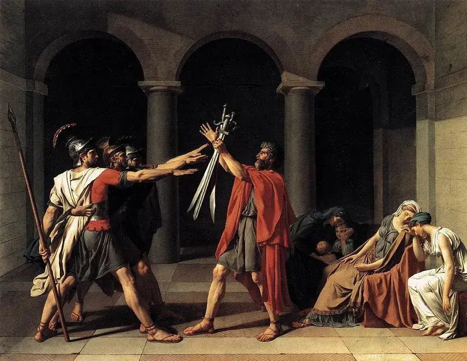 Bức tranh The Oath of the Horatii với bố cục mạnh mẽ tiêu biểu cho nghệ thuật cổ điển