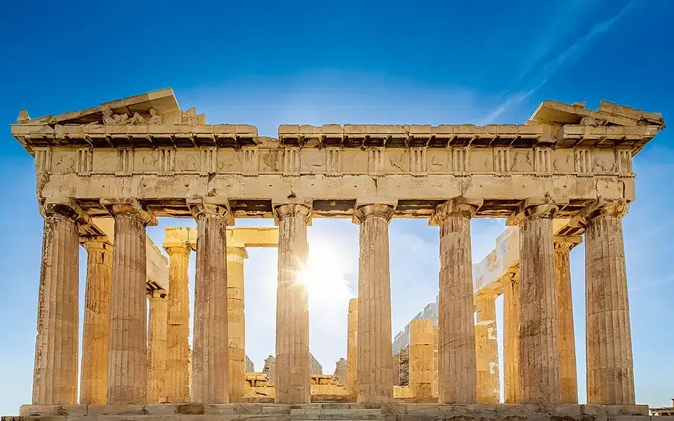 Đền Parthenon Hy Lạp cổ đại với kiến trúc cột Doric tiêu biểu của nghệ thuật cổ điển